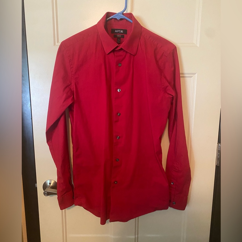 Men’s Apt 9 Slim Fit Stretch Dress Shirt Red Medium 15 1/2 34/35